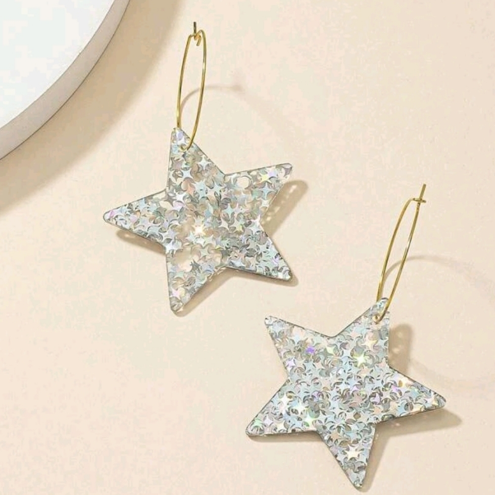 ⭐️ star big glitter earrings NEW